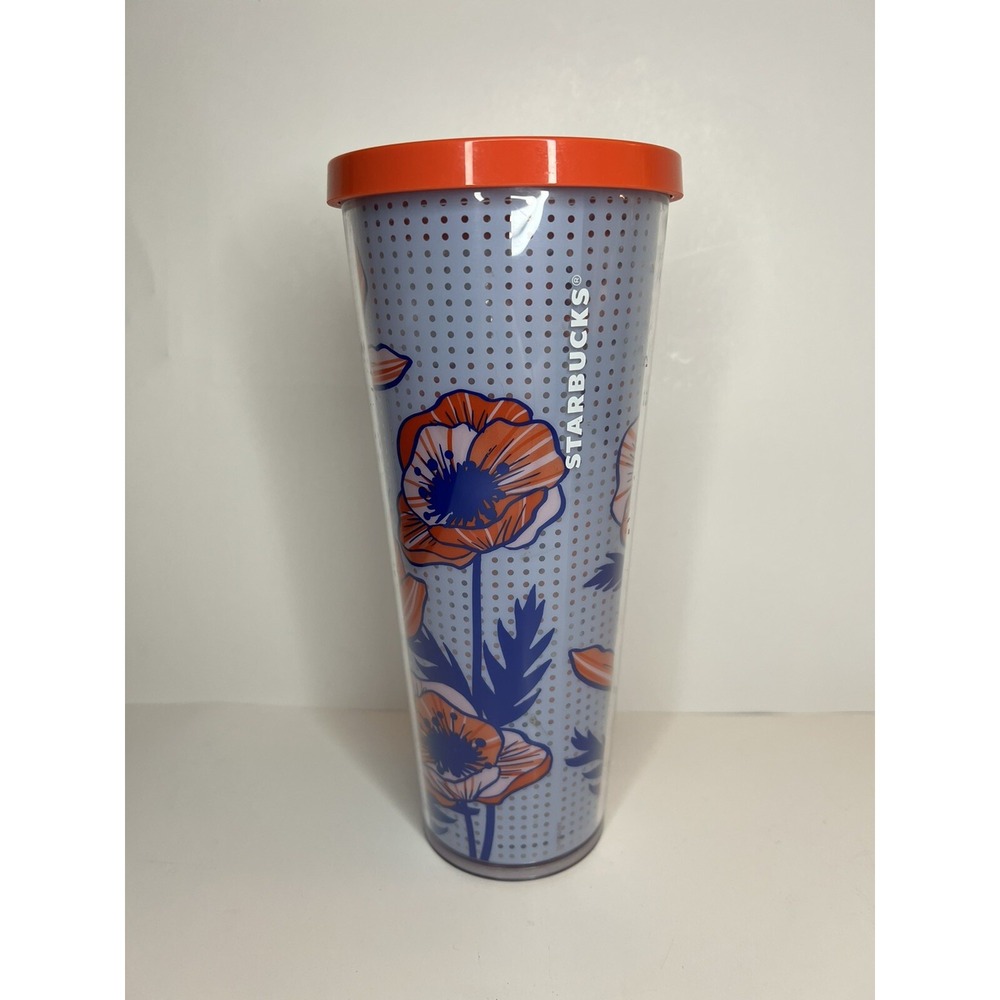 Starbucks 2017 Venti Poppy Floral Flower Cold Cup Tumbler 24 oz w/Lid NO STRAW